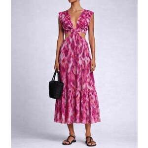 Jason Wu Pink Abstract Cutout Midi Dress Women’s XS Cotton Tiered Resort